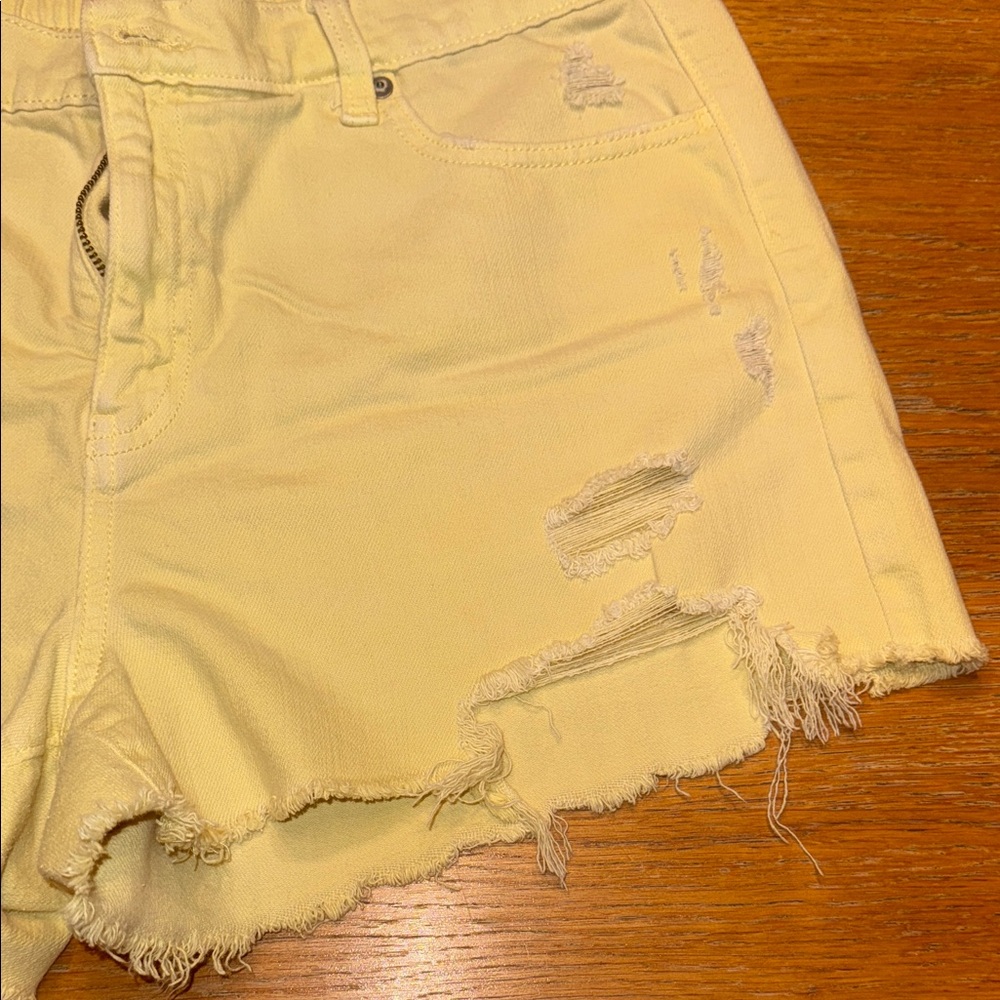 Aerie Light Yellow Distressed Jean Shorts - Picture 4 of 6